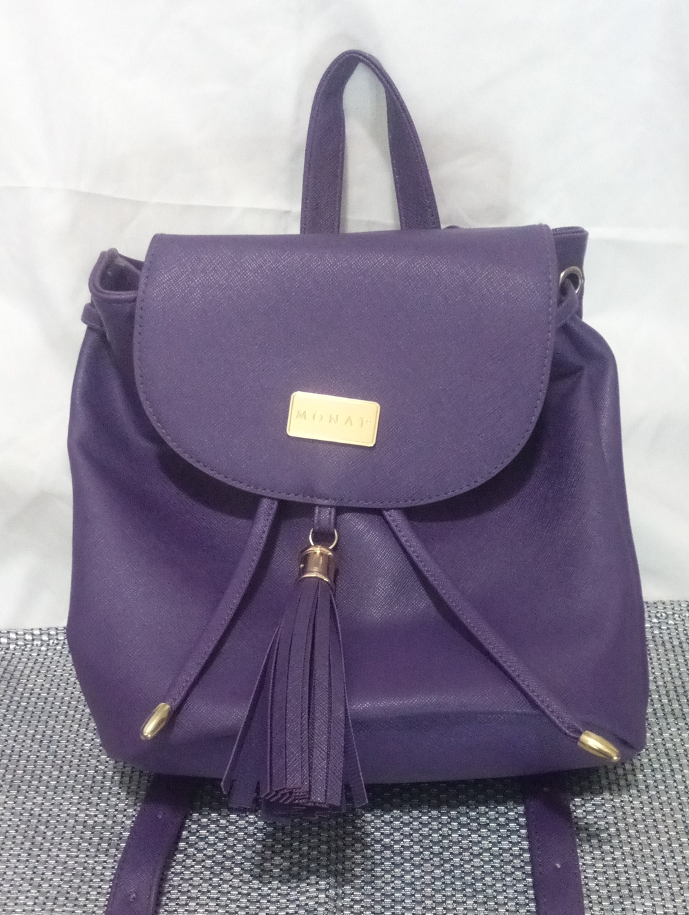 MONAT GLOBAL Purple & Gold Backpack Tote Pouch Purse Bag with Adjustable Straps
